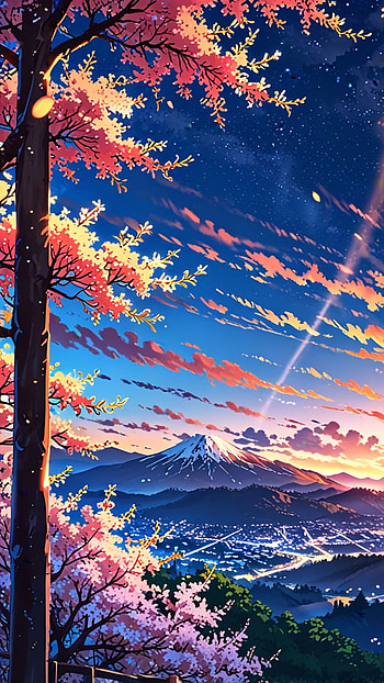 Mountain covering the city, Anime, artistic, city, mountain, anime city HD phone wallpaper