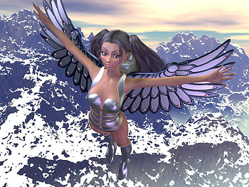 Angel flying over mountain, abstract, fantasy HD wallpaper