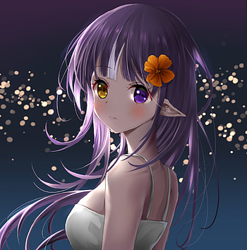 Anime, Art, Violet, Girl, Purple, Elf, Heterochromia HD phone wallpaper