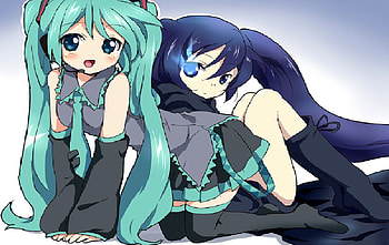 black rock shooterxmiku, miku, chibi, black, shooter, cute, aqua HD wallpaper