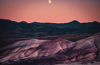 Moon Rising Over The Painted Hills , mountains, nature, moon HD wallpaper