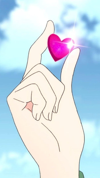 Finger Heart, Sky Background, anime, hand HD phone wallpaper