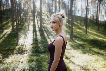 Girl Morning Forest Tree, girls, model HD wallpaper
