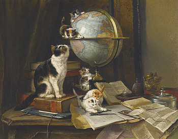 Playful kittens, pisica, kitten, painting, art, pictura, henriette ronner knip, cat, playful HD wallpaper