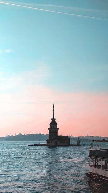 Kız kulesi, cloud, sky, Üsküdar, city, Turkey, blue, tower, İstanbul, Maiden'sTower, sea HD phone wallpaper