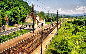 Nature, Summer, Greens, Railway, Station, Rails, Sunny HD wallpaper