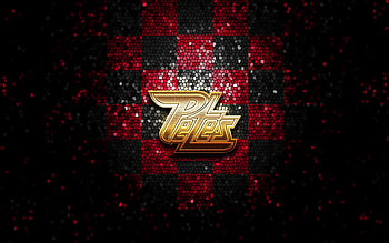 Peterborough Petes, glitter logo, OHL, purple black checkered background, hockey, canadian hockey team, Peterborough Petes logo, mosaic art, Canada HD wallpaper