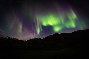 Lights, northern lights, dark, silhouette HD wallpaper