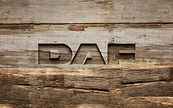 DAF wooden logo, , wooden backgrounds, cars brands, DAF logo, creative, wood carving, DAF HD wallpaper