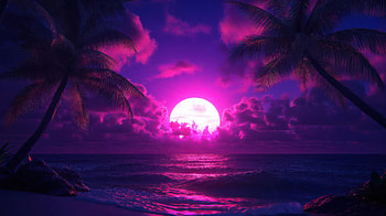 Pink Moon Over The Pacific, pink, moon, pacific, artist, artwork, art, digital-art, nature, deviantart HD wallpaper