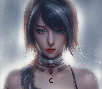 Fantasy girl, pendant, z ed, frumusete, art, elf, zed, zedart, fantasy, moon, face, trungbui42, luminos HD wallpaper