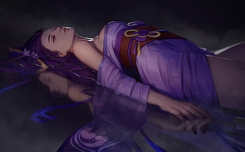 Raiden, purple, reflection, fantasy, art, girl, olga petuhova, water HD wallpaper