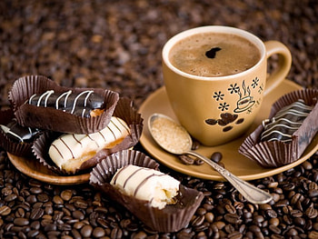 Coffee, sweets, cup, drinks, cake HD wallpaper