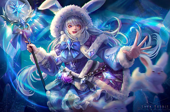 Bunny girl, winter, blue, bunny, fantasy, shumolly, ears, girl HD wallpaper