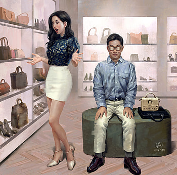 Boutique Store, fantasy, man, alon chou, art, couple, girl, stuff HD wallpaper
