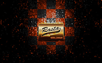 SC Rasta Vechta, glitter logo, BBL, orange black checkered background, basketball, german basketball club, SC Rasta Vechta logo, mosaic art, Basketball Bundesliga HD wallpaper