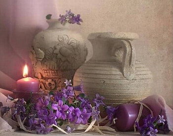 still life in purple, purple, still life, candles, beauty HD wallpaper