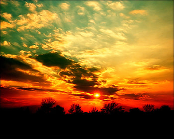 striking sunset, black, dark, bright, red, clouds, nature, sky, sun, sunset HD wallpaper