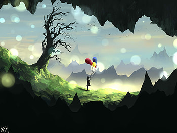 Art, Balloons, Silhouette, Girl HD wallpaper