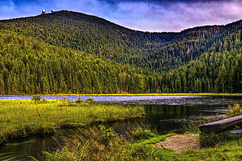 Nature, Rivers, Trees, Grass, Mountains HD wallpaper