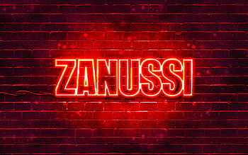 Zanussi red logo, , red brickwall, Zanussi logo, brands, Zanussi neon logo, Zanussi HD wallpaper