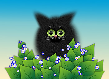 Flowers, Art, Leaves, Vector, Kitty, Kitten HD wallpaper