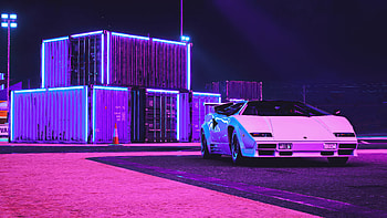 Lamborghini Countach Forza Horizon 5, lamborghini-countach, retro, cars, lamborghini, synthwave, artist, artwork, digital-art, games, video-games HD wallpaper