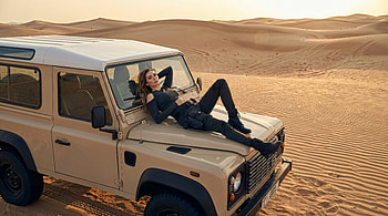 Girl Lying On Jeep Bonnet, girls, model, car, jeep, sand, ai HD wallpaper