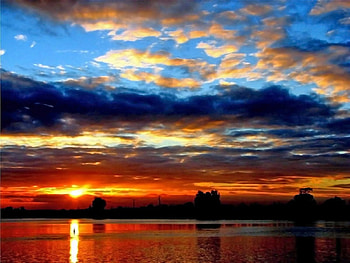 Sunset, river, nature, reflection HD wallpaper