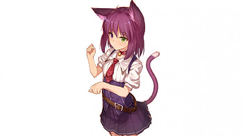 Anime Girl, Moe, Animal Ears, Neko, Tail, Purple Hair, Cat HD wallpaper