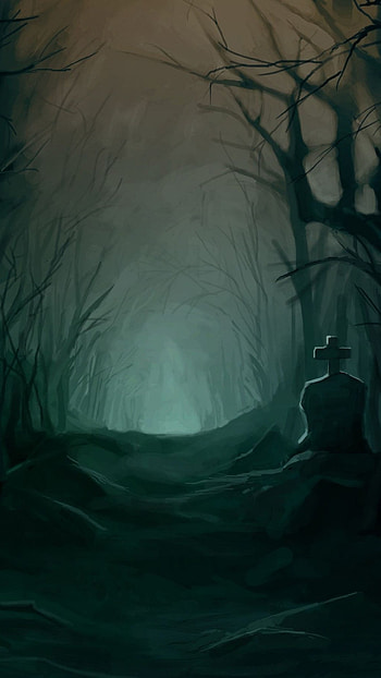 Dark Forest, Creepy, Grave, Path, Scary, Trees HD phone wallpaper