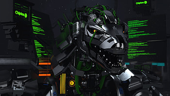 Chiptos Zilla Godzilla Robot Hacker with Terminal Screen - Grey NFT, robot, robot dinosaur HD wallpaper
