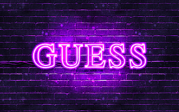 Guess violet logo, , violet brickwall, Guess logo, brands, Guess neon logo, Guess HD wallpaper
