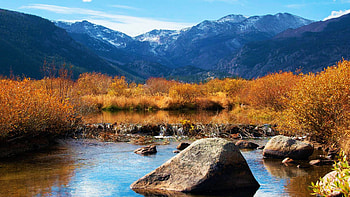 Moraine Park, Rocky Mountain National Park, Colorado, leaves, colors, autumn, trees, mountains, rocks, water, usa, landscape HD wallpaper