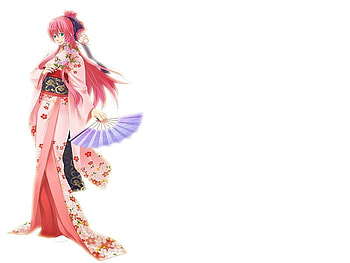Kimono Girl, kimono, long hair, dress, beauty, nice, lady, flower, maiden, cherry blossom, female, sexy, japanese, sweet, white, japan, hot, girl, geisha, beautiful, pink hair, fan, woman, anime girl, japanese cloth, pink, anime, pretty, sakura, women, sakura blossom HD wallpaper