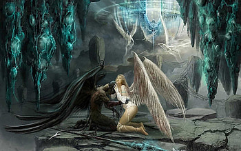 angel and lucifer, angel, abstract, fantasy, lucifer HD wallpaper