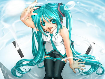 Hatsune Miku, blue, black, awesome, song, heads, cute, vocaloid, beauty, nice, miku, music, vocaloids, hatsune, thighhighs, female, skirt, white, blue eyes, twintail, blue hair, girl, headset, beautiful, tie, anime, pretty, cool, clouds, sky, idol HD wallpaper