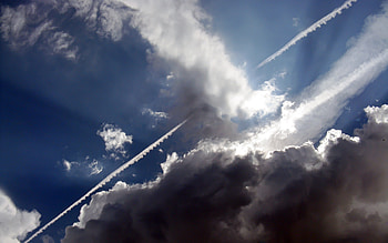 Nature, Sky, Clouds, Plane, Airplane, Line, Track, Trace, Band, Stripe HD wallpaper