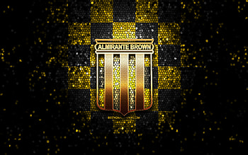 Club Almirante Brown, glitter logo, Primera Nacional, yellow black checkered background, soccer, argentinian football club, Almirante Brown logo, mosaic art, football, Almirante Brown FC HD wallpaper