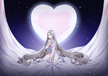 Anime, girl, moon, crying, long hair HD wallpaper