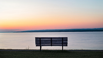 Wood Bench Sea View Landscape View Of Mountains Silhouette Background Nature HD wallpaper