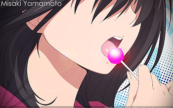 Yamamoto Misaki, sexy, close, hatsukoi limited, cute, girl, black hair, long hair, lollipop, anime, vector HD wallpaper