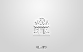 Restaurant 3d icon, white background, 3d symbols, Restaurant, hotel icons, 3d icons, Restaurant sign, hotel 3d icons HD wallpaper
