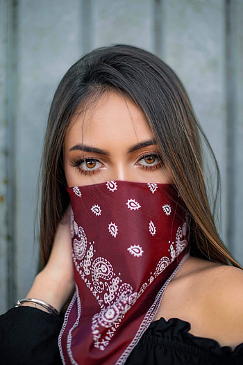 Woman, brown eyes, scarf on face HD phone wallpaper
