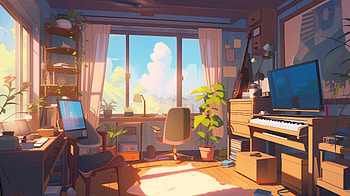 Cozy Musical Corner, room, music, office, workspace, plant HD wallpaper
