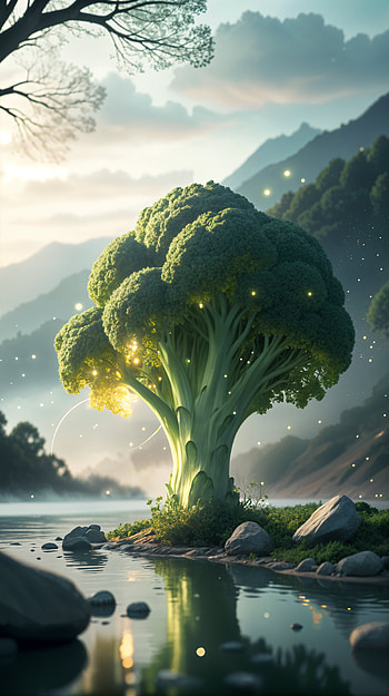 Enchanting Broccoli: A Whimsical , tree, landscape, nature, surreal HD phone wallpaper