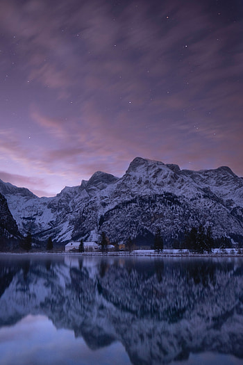 Landscape, Nature, Mountains, Twilight, Lake, Reflection, Dusk HD phone wallpaper
