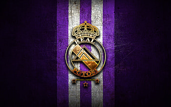 Real Potosi FC, golden logo, Bolivian Primera Division, violet metal background, football, Venezuelan football club, Club Real Potosi logo, soccer, Venezuelan Primera Division, Club Real Potosi HD wallpaper