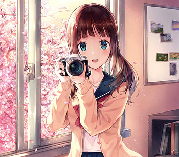 Anime girl, camera, graphy HD wallpaper