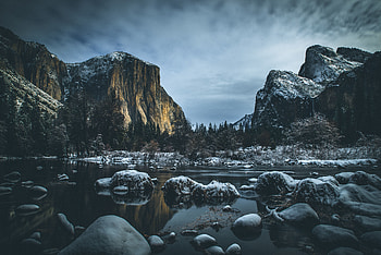 National Park, Yosemite Valley, river, mountains, stones HD wallpaper